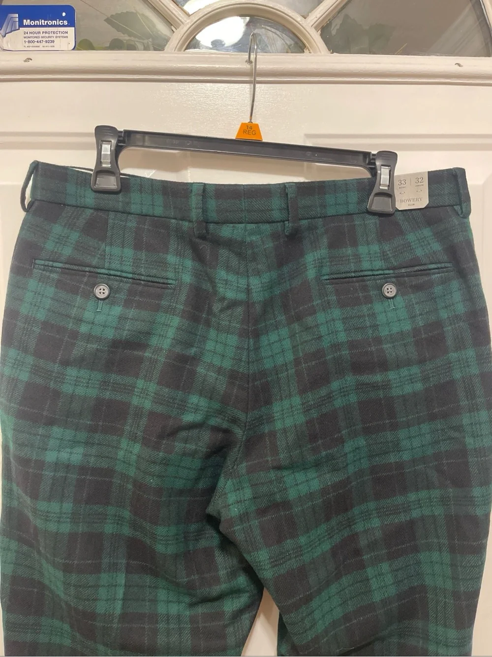 J.Crew Bowery Slim Pant in Wool Tartan 33x 32 Black Green